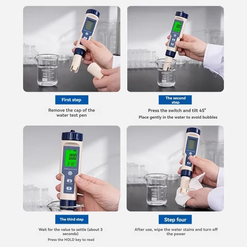 5 In 1 EC TDS Salinity Temperature PH Meter Water Quality Tester  For Food Beverages Salt Content Aquarium Seawater ATC