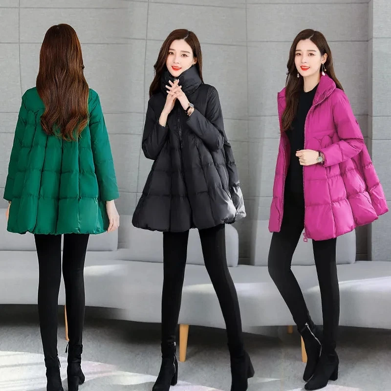 

Winter Jacket Womens 2024 New Down Cotton Coat Fashion Thick Skirt Padded Jackets Female Long Oversize Loose A-line Poncho Parka