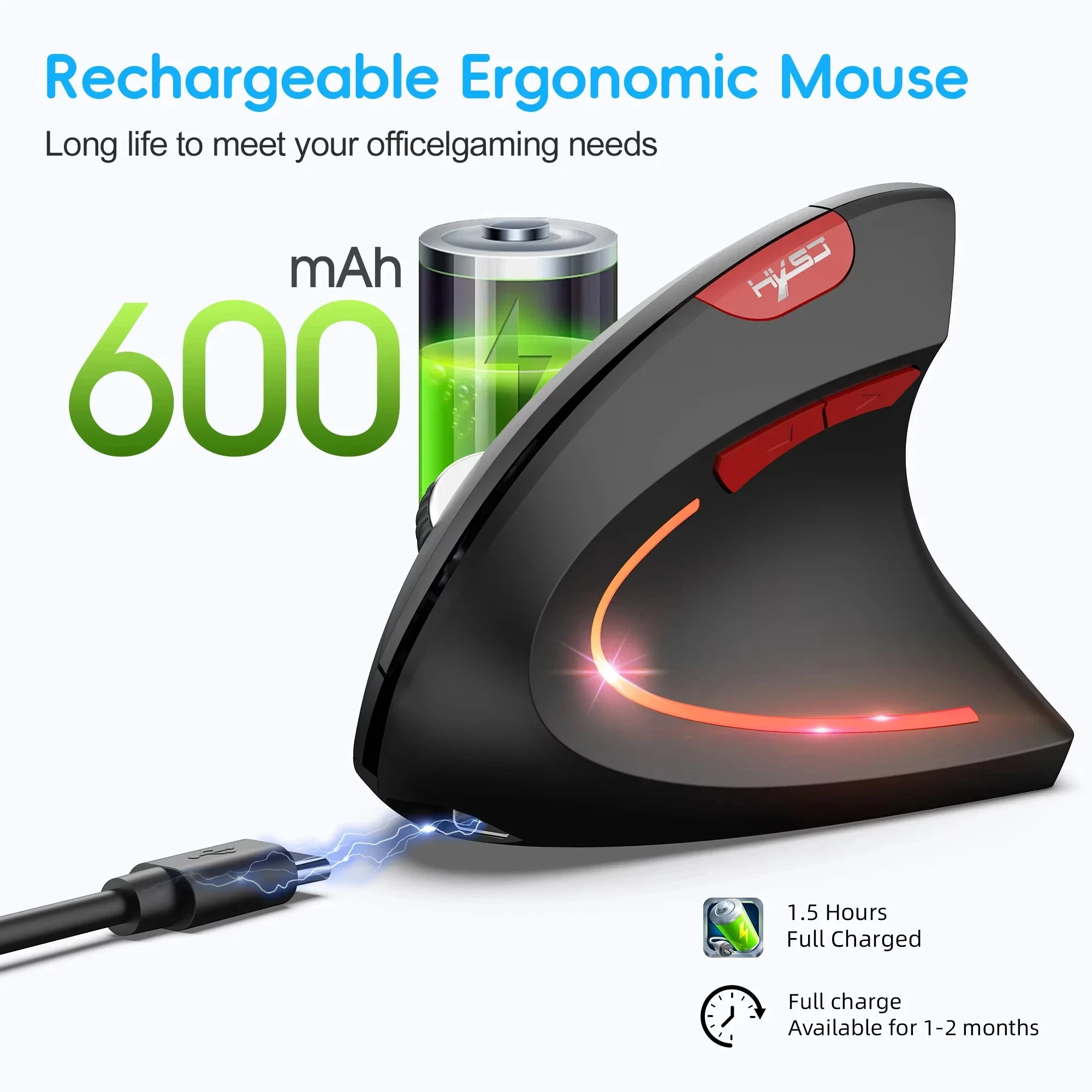 KEBIDUMEI Vertical Mouse Bluetooth 5.1 2.4G Wireless Mouse Ergonomic 2400DPI 6 Mute Buttons for MacBook Tablet Laptops Computer