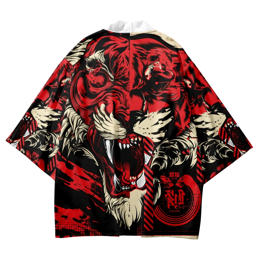 

Japanese Cartoon Tiger Print Traditional Kimono Women Men Yukata Cardigan Shirts Haori Oversized Streetwear Tops Plus Size 6XL