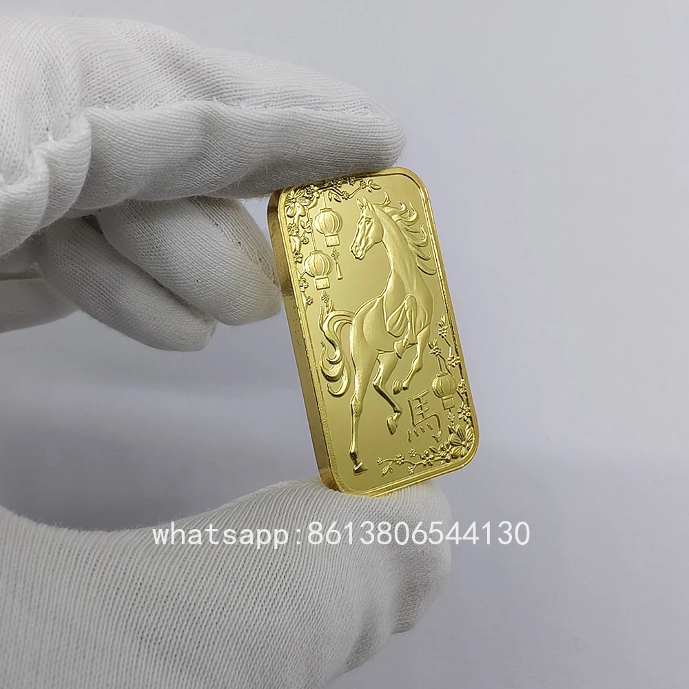 2026 Year of the Horse Dragon Snake Gold Plated Bar Collectible Iron Bar Replica Metal Bar for Home Decor & Collection