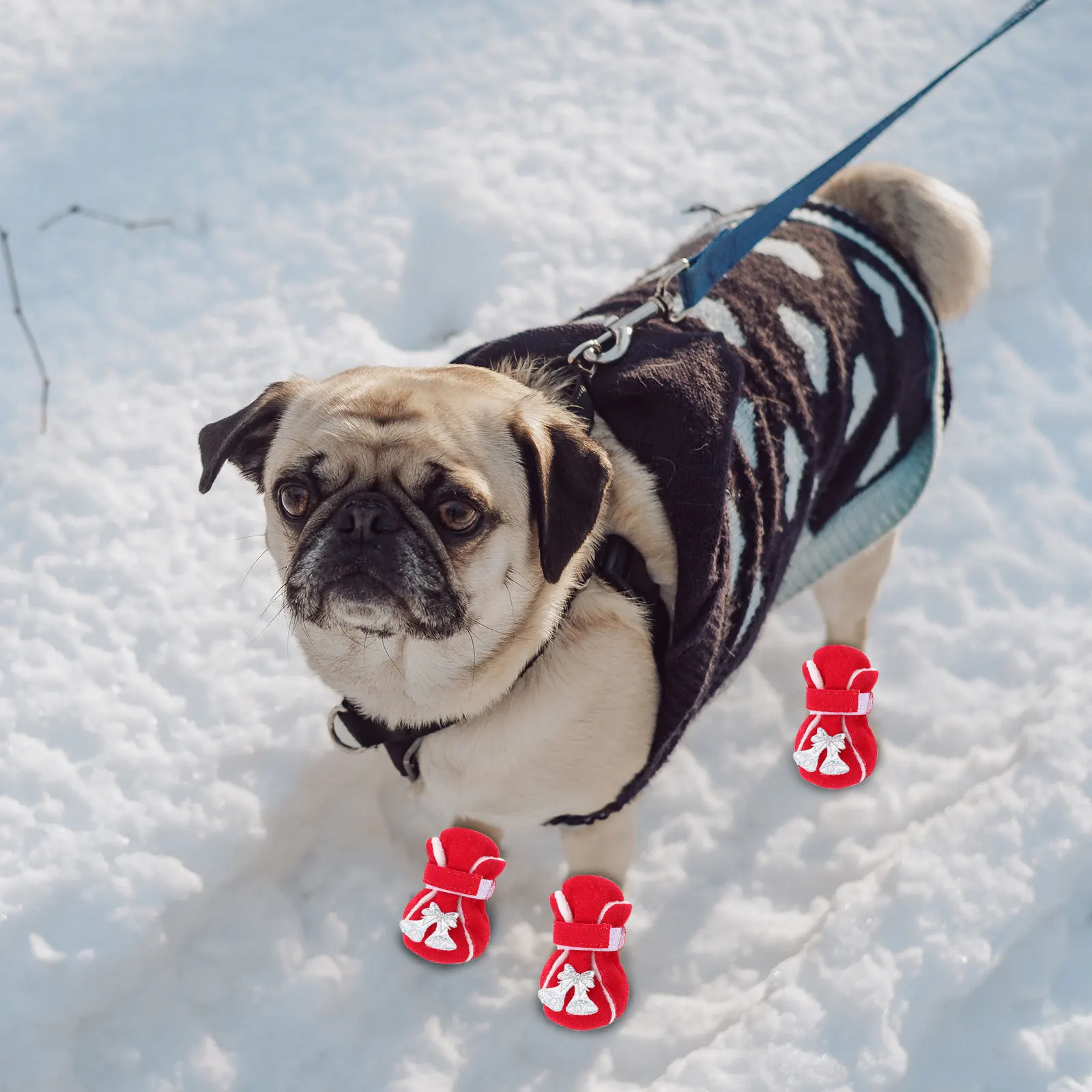 

4Pcs Pet Xmas Warm Shoes Christmas Dog Boots Puppy Paw Protectors Anti-Skid Outdoor Pet Winter Shoes Dog Boots