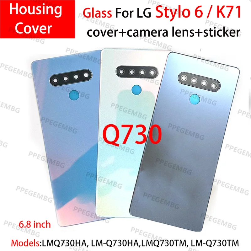 Glass For LG Stylo 6 K71 Q730 LMQ730 Housing Phone Battery Cover Shell Back Case Rear Door Lid Panel Camera Lens Glass Sticker