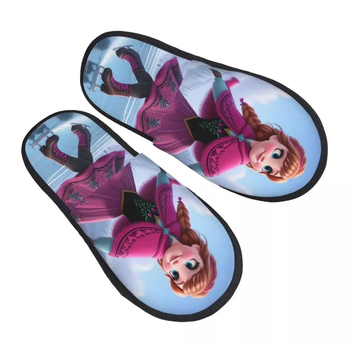 Zapatillas de casa Anna de dibujos animados de Frozen para mujer con estampado personalizado, pantuflas mullidas de espuma viscoelástica cálidas y acogedoras, zapatos para interiores y exteriores