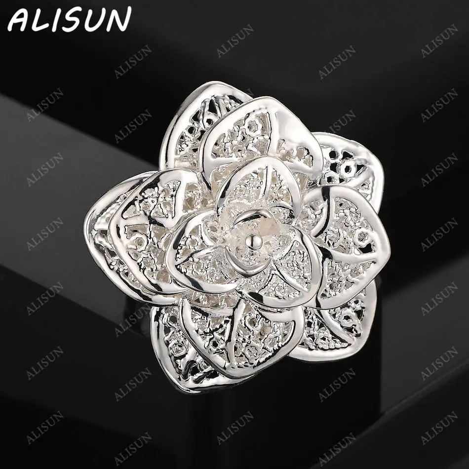 

ALISUN стерлингового серебра 925 пробы с полым цветком открытое кольцо для женщин модные ювелирные изделия Шарм Грейс благородные свадебные аксессуары