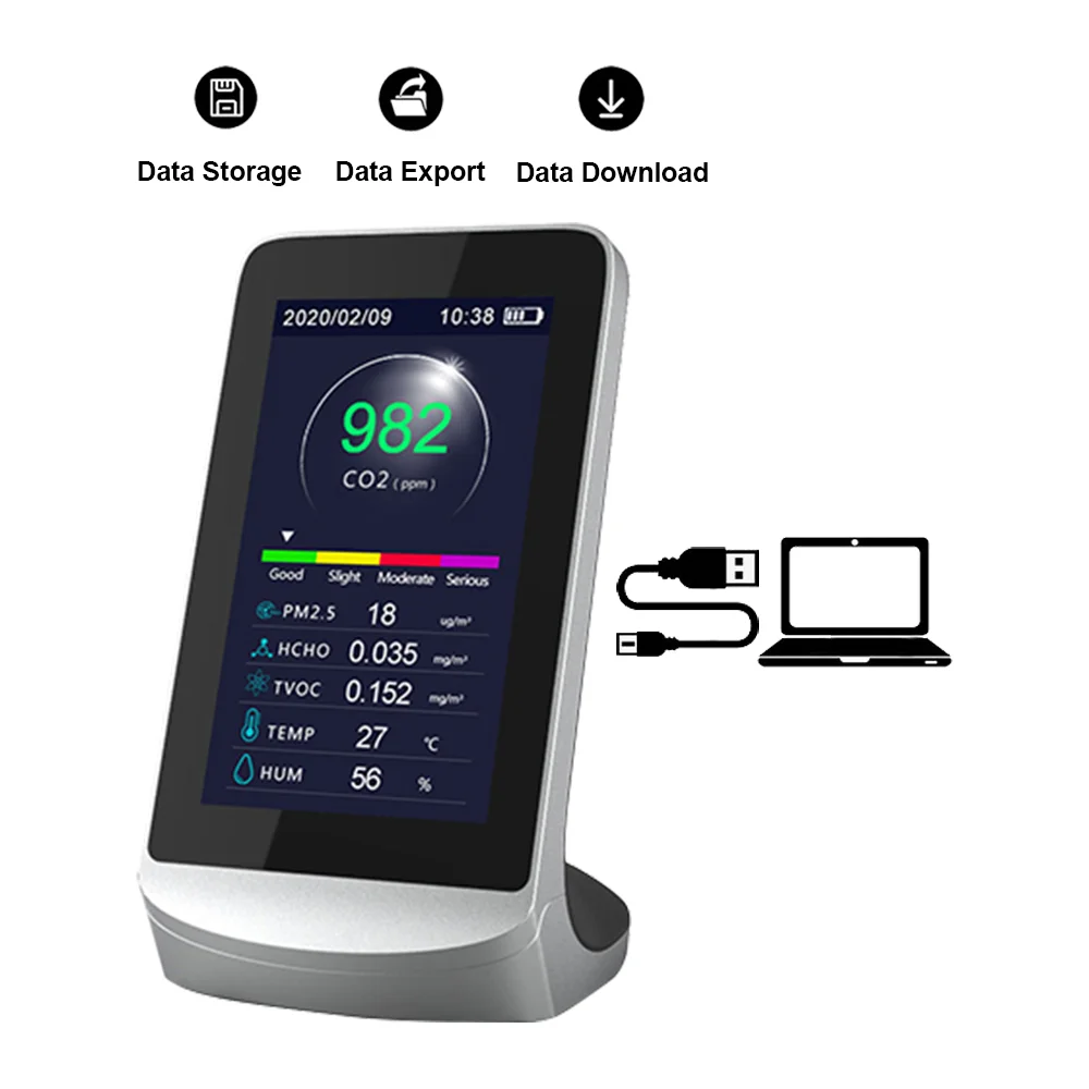 Multi Functional Detector Supports Data Storage Rechargeable Built-in Lithium Battery PM2.5 CO2 Device Type-C Interface