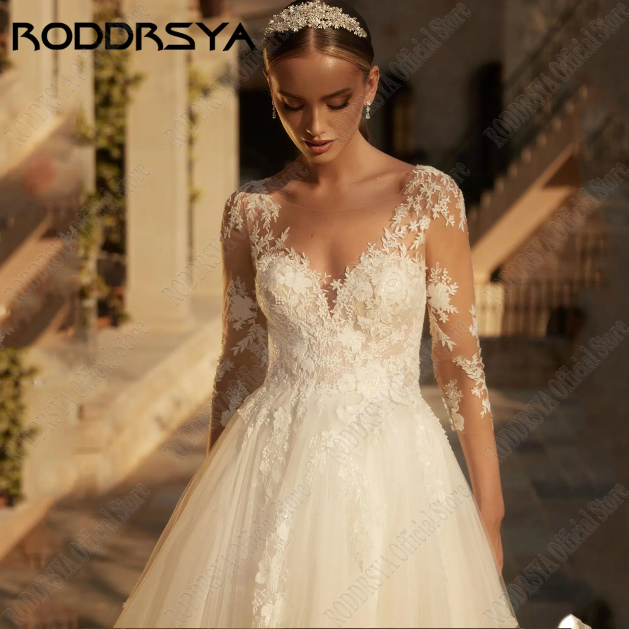 RODDRSYA Illusion Back Lace Wedding Dress 2025 Bride Applique 3/4 Sleeves Robe De Mariée A-Line O-Neck Suknie ślubne Plus SizeRODDRSYA Illusion Back Koronka Suknia ślubna 2025 Aplikacja dla panny młodej 3/4 Rękawy Robe