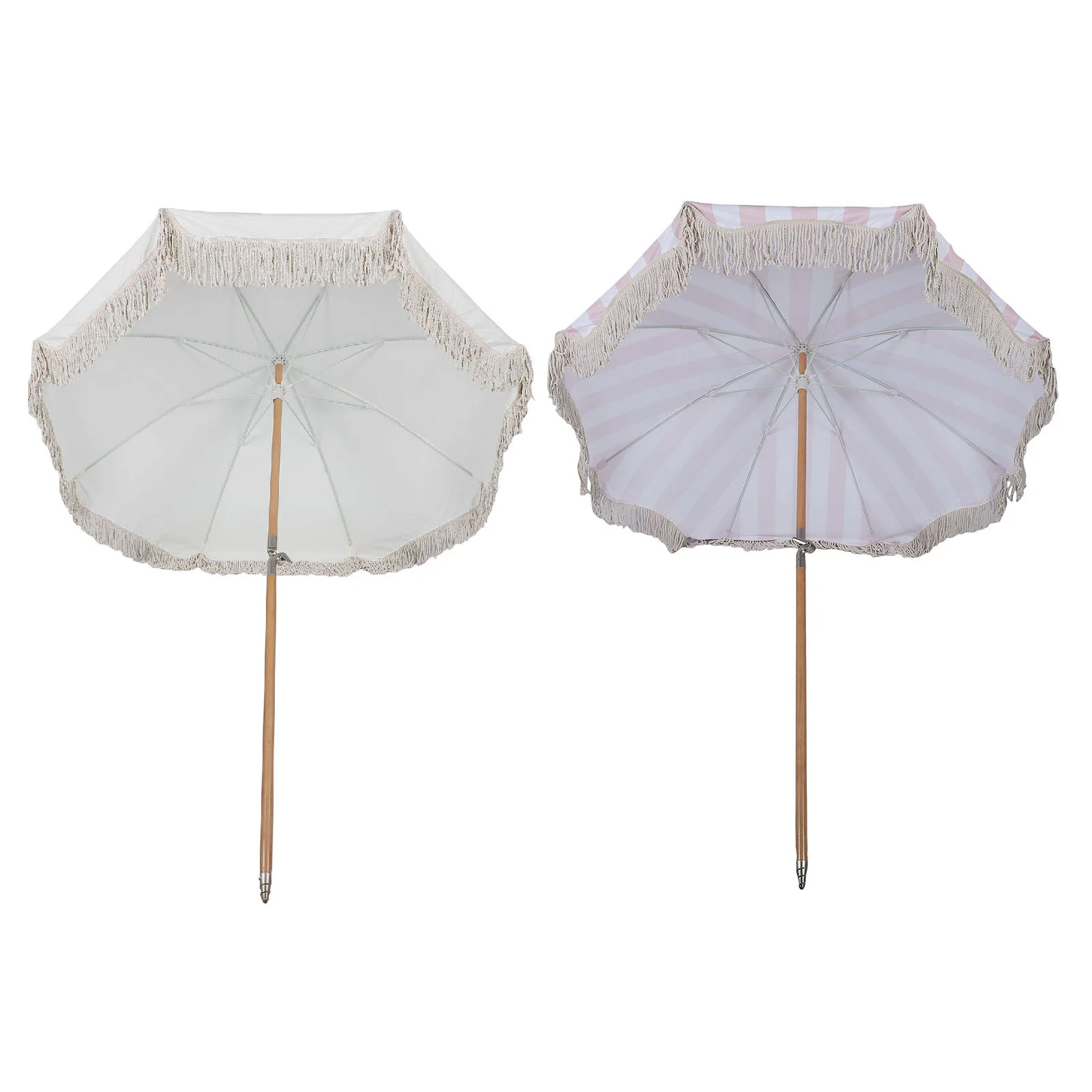 Table Umbrella Stylish Fringe Easy Assembly UV Proof Patio Umbrella 8 Fiberglass Ribs Polyester Fabric with Carry Bag for Beach