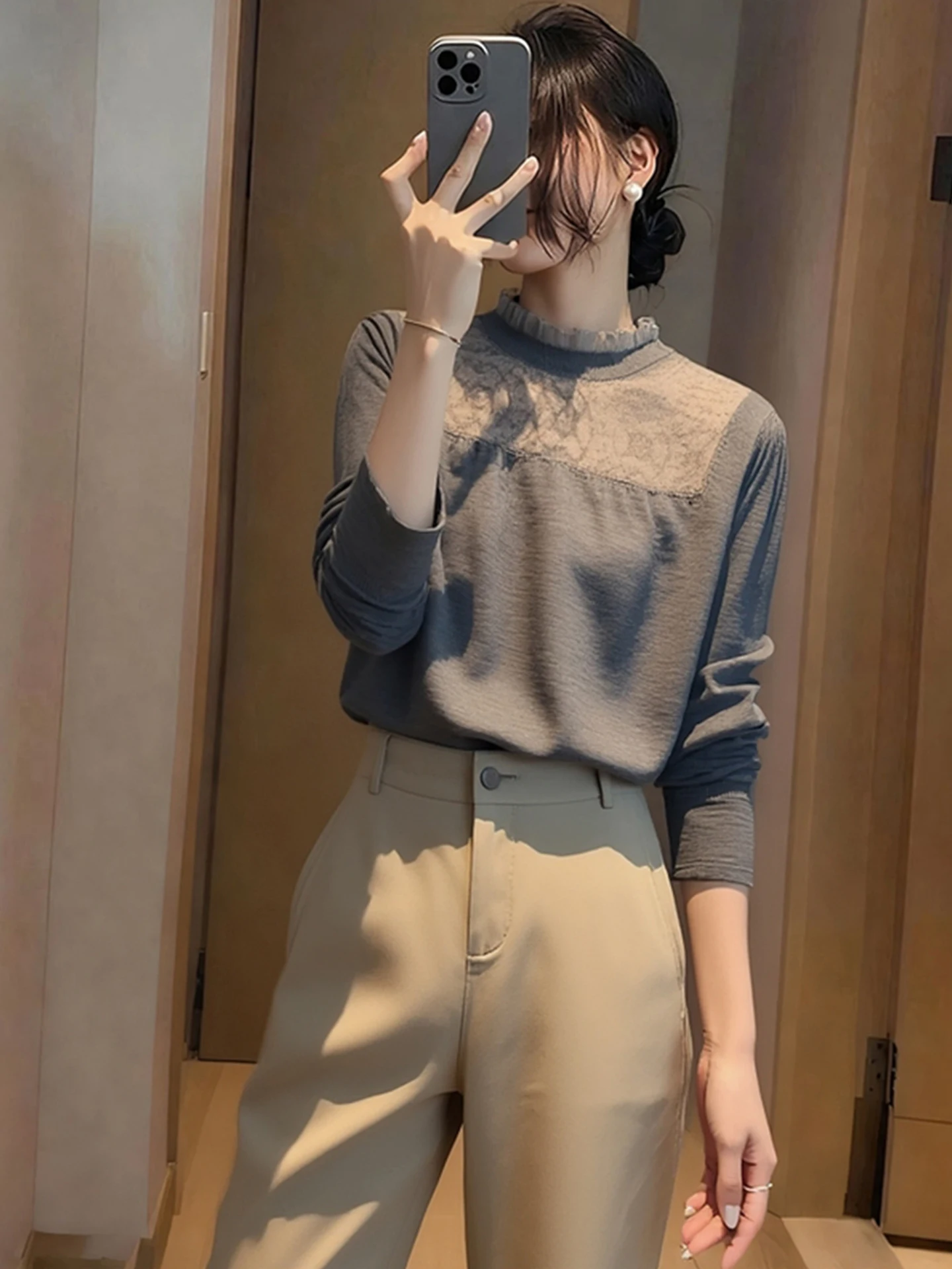 

Ele Knitted Camere Long Sve f Теплый топ с высоким воротником, простой дизайн, зима 2025 Faion Trend, поездка на работу, корейский L...