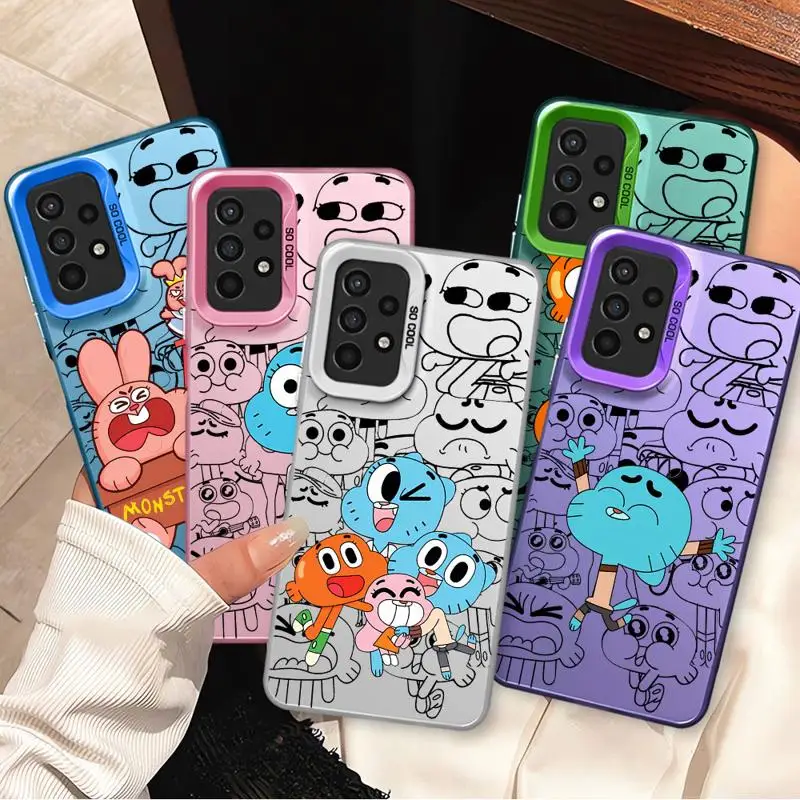 Darwin-Anais-Gumball Watterson Colorful Silver Phone Case for Samsung Galaxy A55 A54 A53 A15 A12 A13 A14 A35 A25 A50 A05 Funda