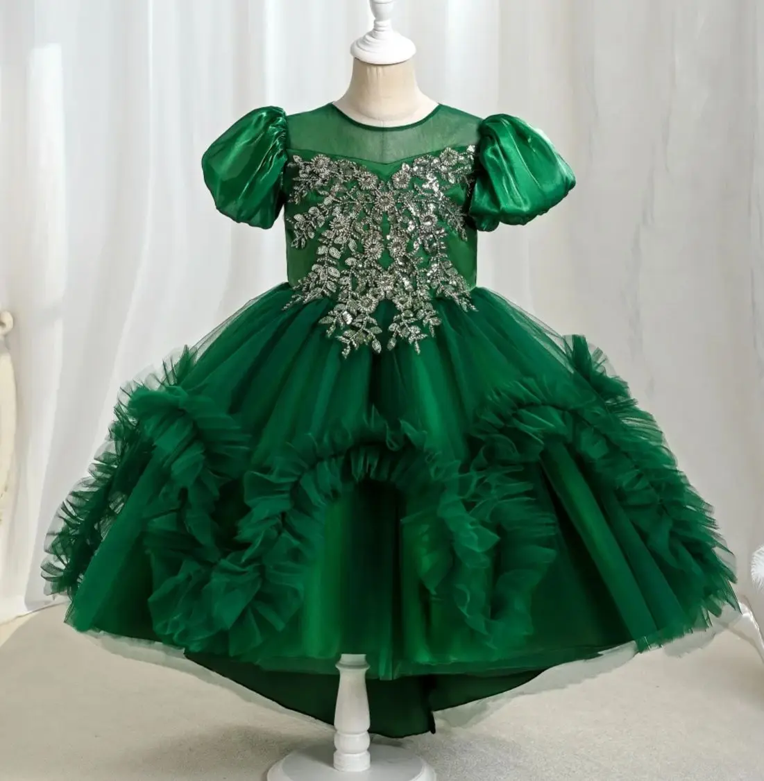 

New Ball Gown Children Tutu Christmas Dress Party Girl Ceremonial Dresses Kid Clothes Pink Green 4 to 10T