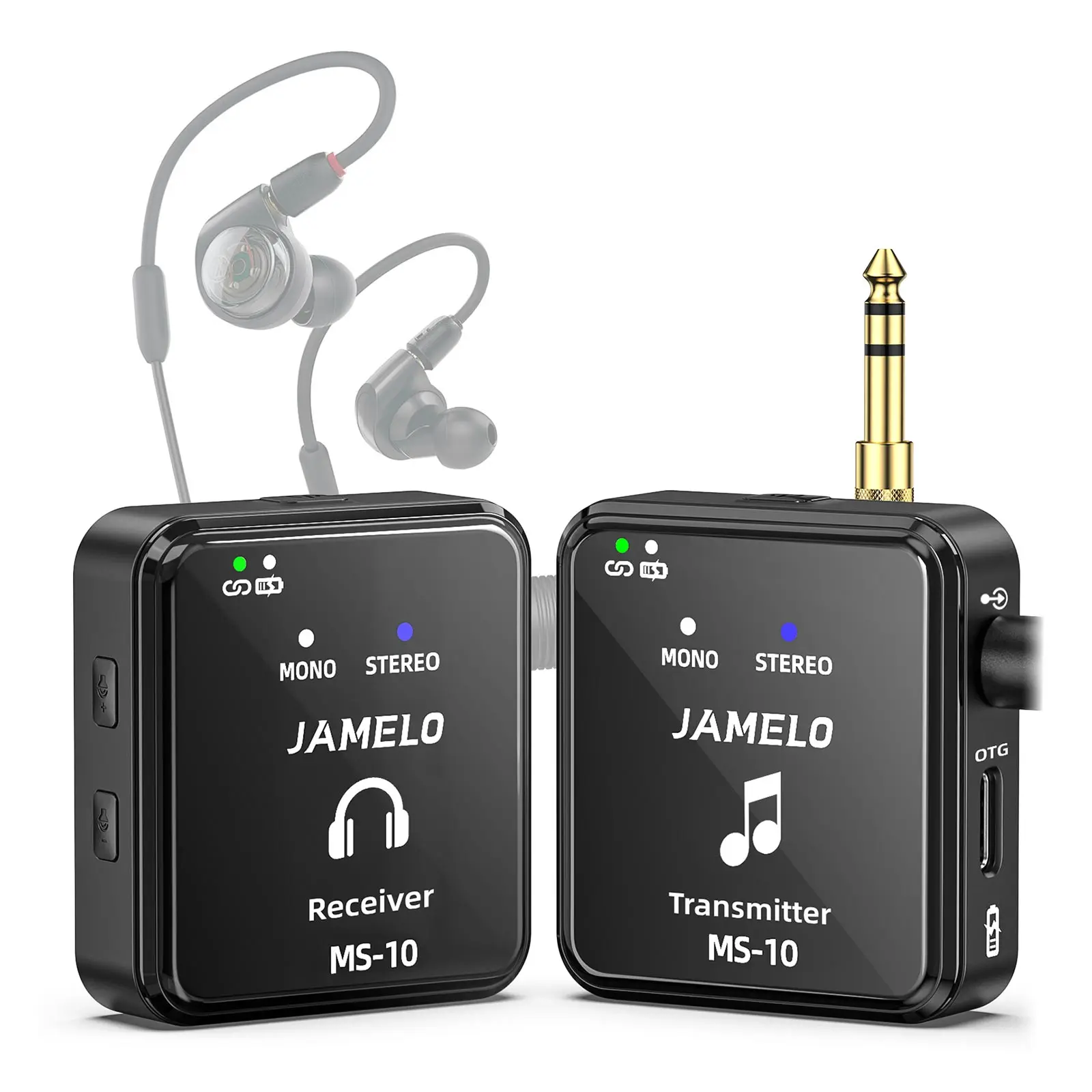 Monitor de auriculares inalámbricos de 2,4G con botón de volumen, transmisor receptor recargable, compatible con estéreo, Iem, latencia Ultra baja