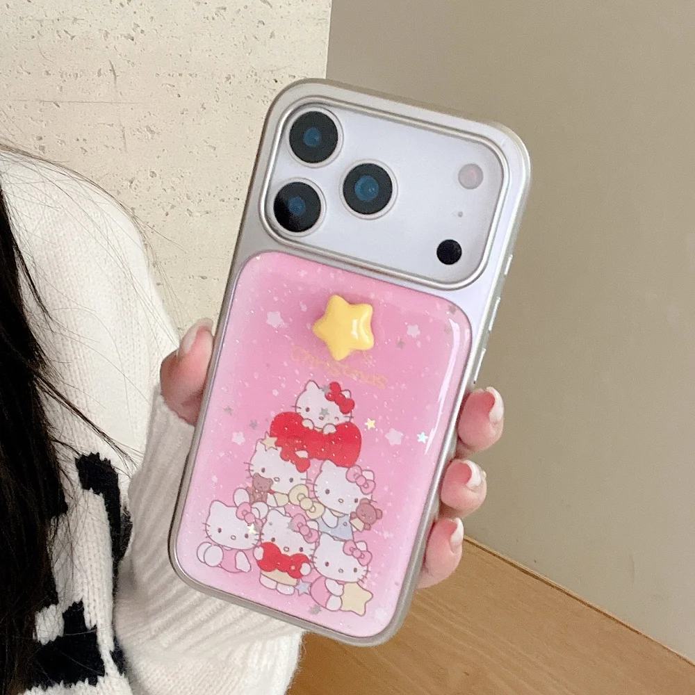 لطيف مطلي الفضة بالتنقيط الغراء الوردي عيد الميلاد KT مناسبة ل أبل جراب هاتف 17 برو ماكس 16 15 14 برو ماكس جراب هاتف