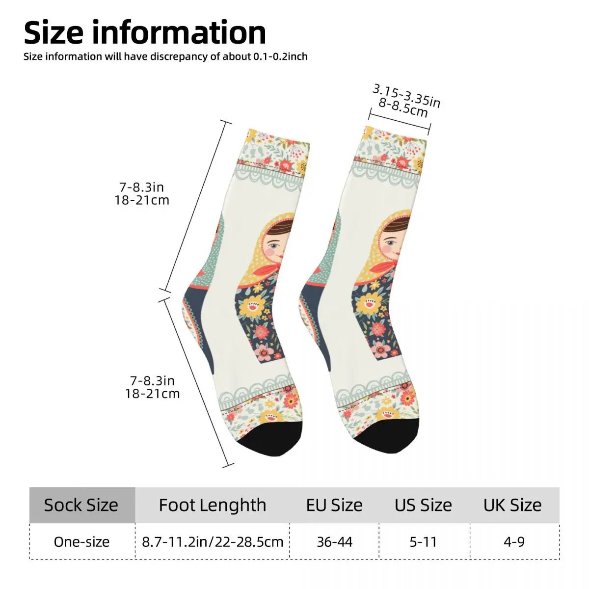 Crazy Sock for Men Russian Doll And Border Hip Hop Vintage Matryoshka Russian Doll Pattern Printed Boys Crew Sock Casual Gift