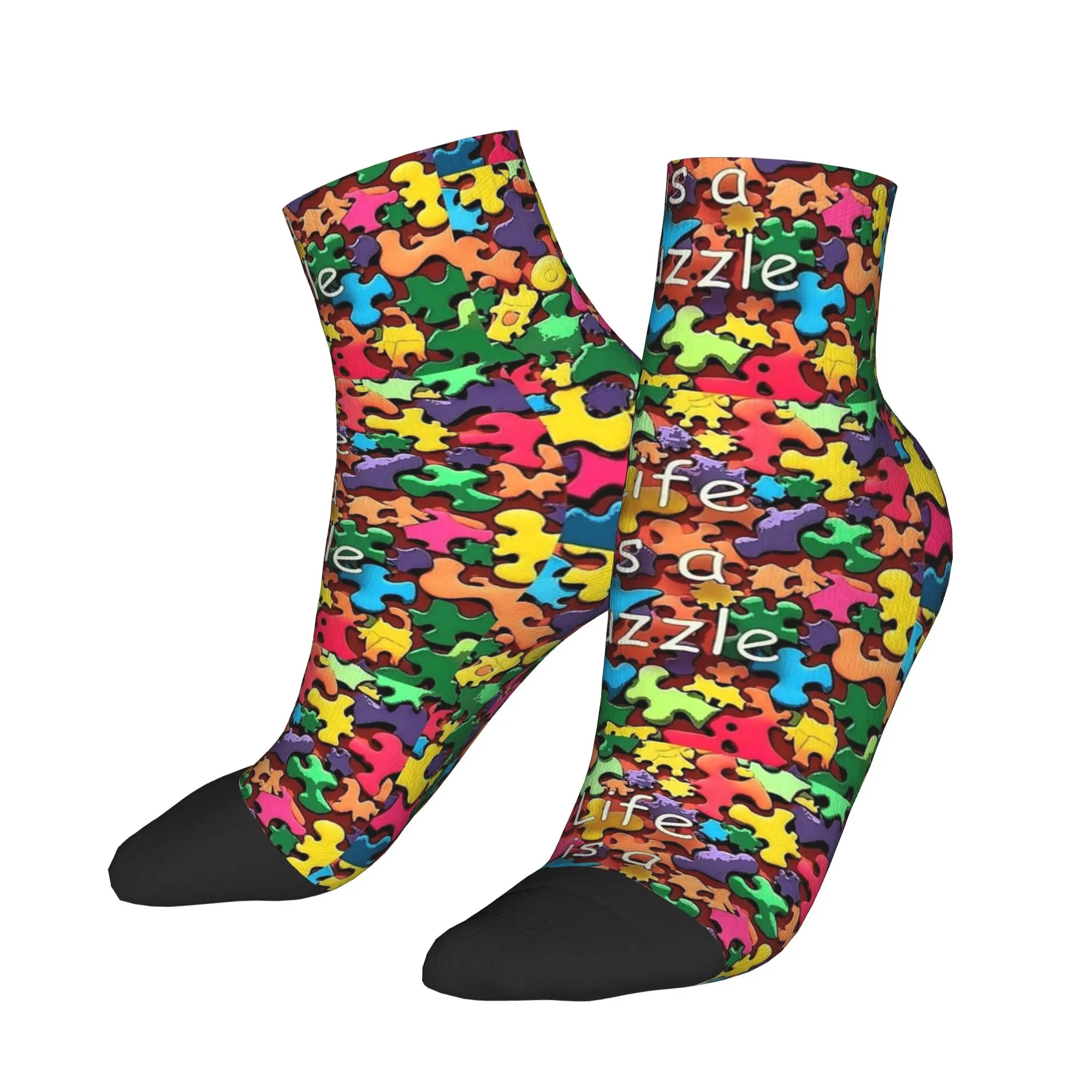 

Life Is A Puzzle Autism Awareness Ankle Socks Funny Comfort Soft Casual Socks Autumn Skateboard Graphic Anti Sock For Men