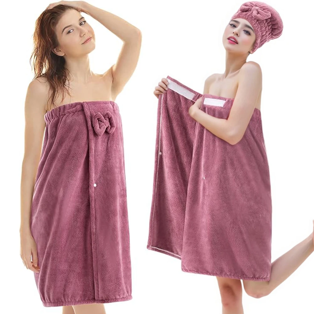 2 Sets Damen-Wickeltuch mit Haarhandtuch, Badetuch, Wickeltuch, Duschkleid, Handtuch, Spa-Wickel für Damen-Bademantel