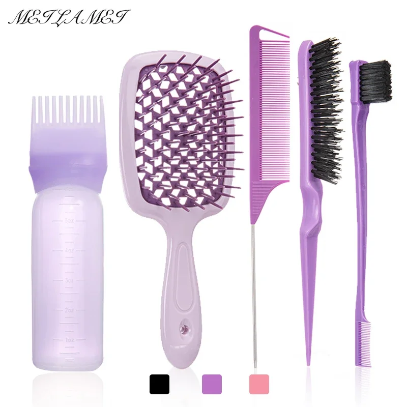 

5pcs Set detangling hair brush wig brush set Hollow comb Purple Dual Edge Brush Styling Comb for Curly/Straight/Wet/Dry Tools