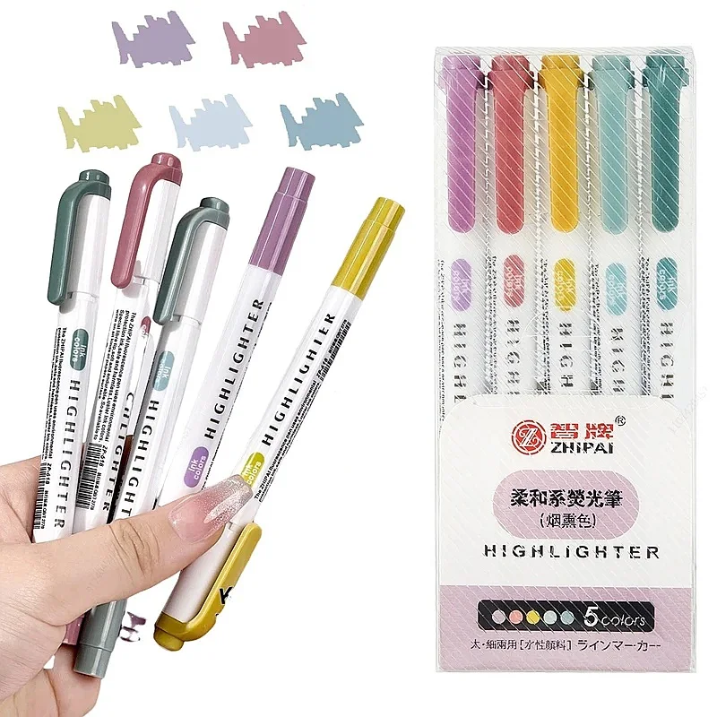 6Pcs/set Smoke Colors Pastel Highlighters, Real Mild Markers Dual Tip Chisel & Fine Tips for Coloring