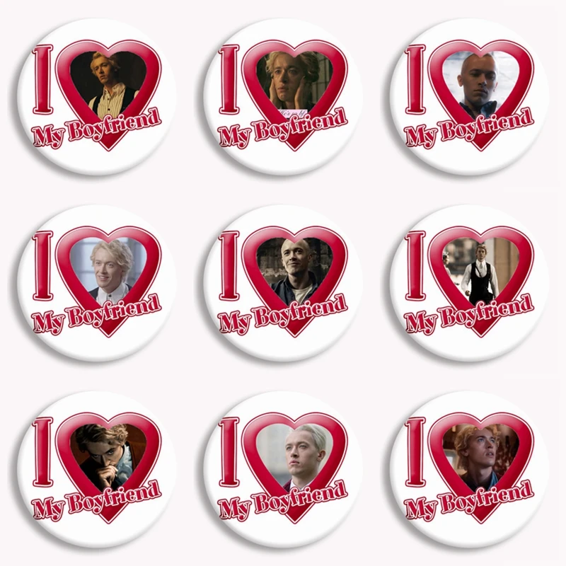 Coriolanus Snow Creative I love My Boyfriend Heart Button Pin Hunger Games Tom Blyth Brooch Badge Bag Decor Fans Collect 58mm