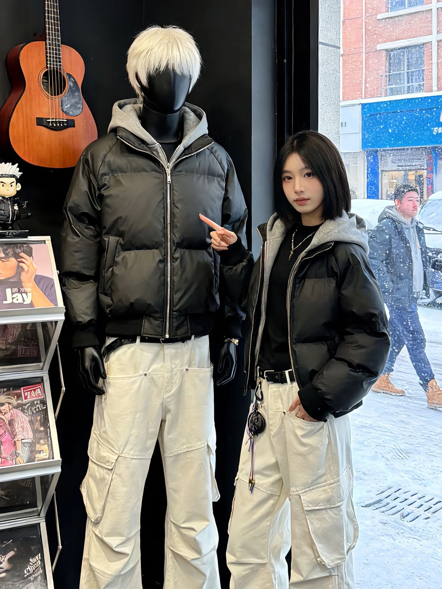 

Black Short down Jacket Men's Winter American Style Slim Fit Bread Coat Cleanfit Quilted Cotton Padded Zipper Closure Coat