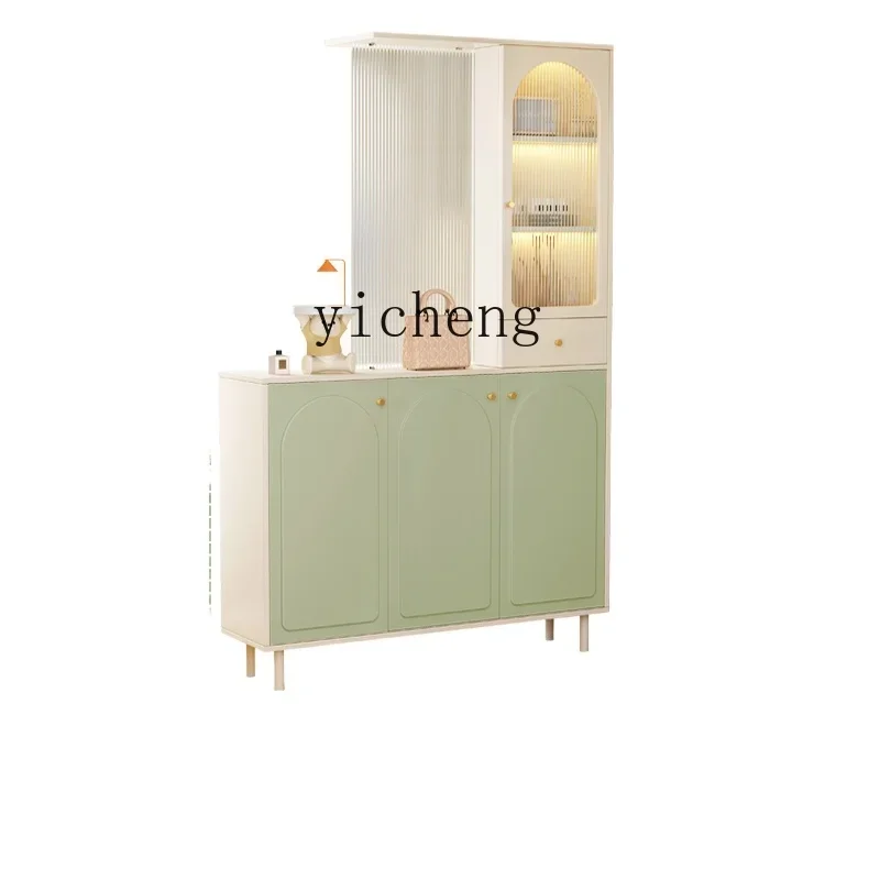 

Tqh Double-Sided Entrance Cabinet Cream Style Living Room Wine Cabinet Partition Shoe Cabinet Glass Screen Integrated