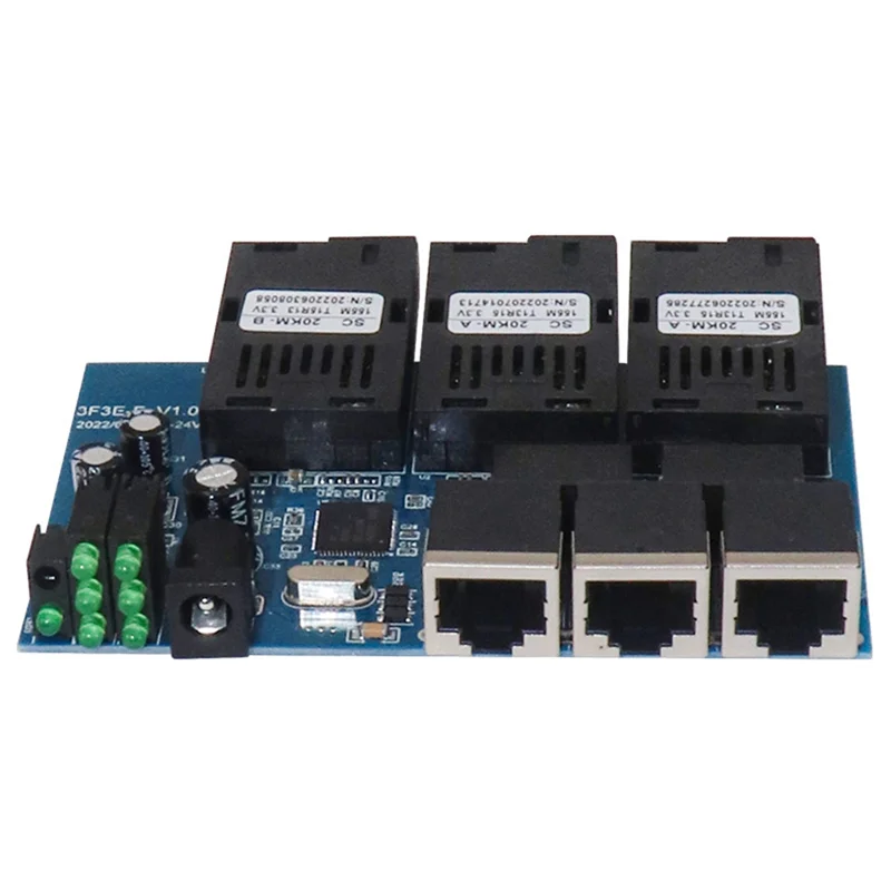 Ethernet-Glasfaser-Switch 100m PCBA-Board-Konverter für optische Medien 20km 3 Glasfaser 3 RJ45-Unterstützung RPoe Simplex SC-Glasfaser-Switch