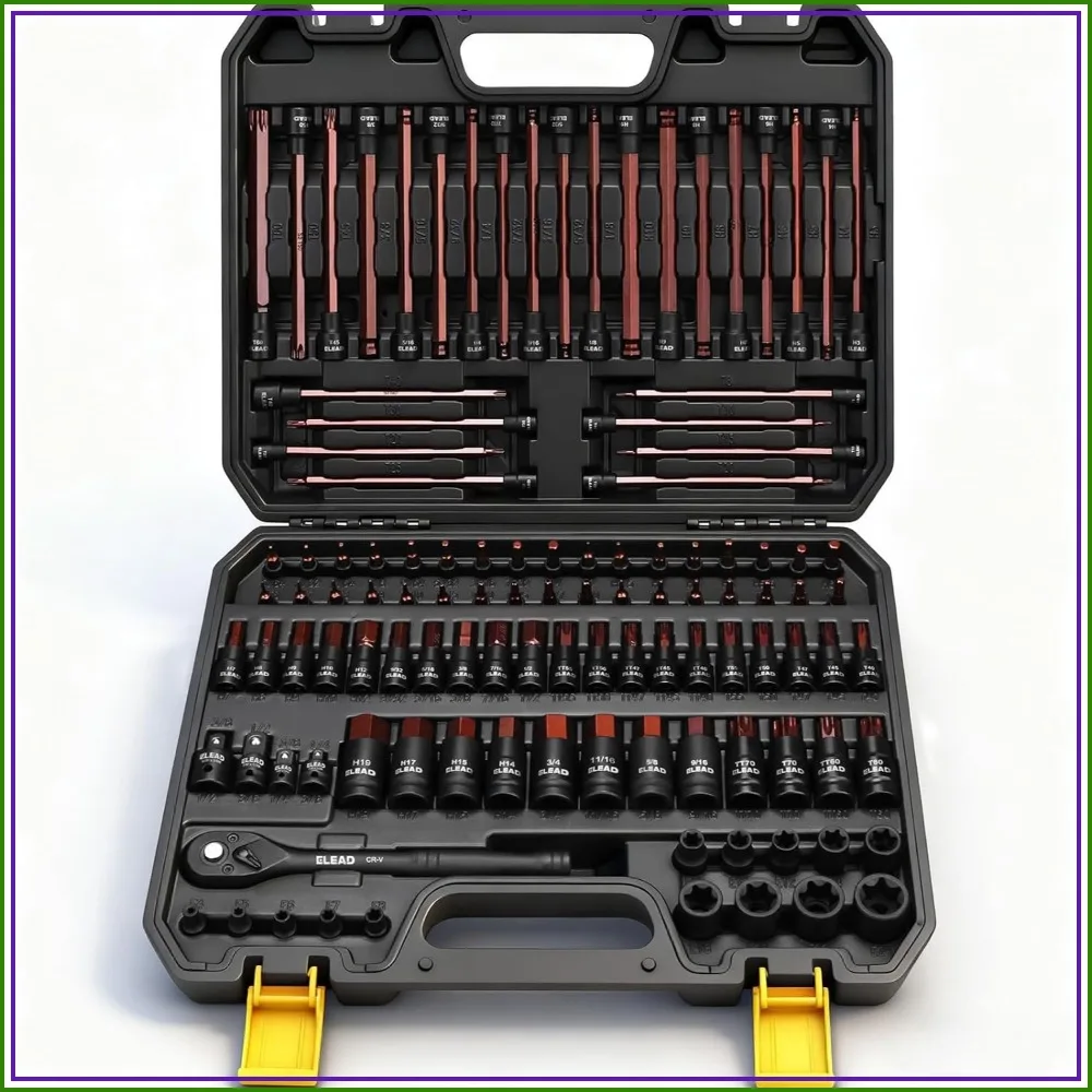 112-Pc Torx & Allen Bit Socket Set, 1/4 3/8 1/2 in Drive, Ratchet, Adapters, Long Tamper Proof