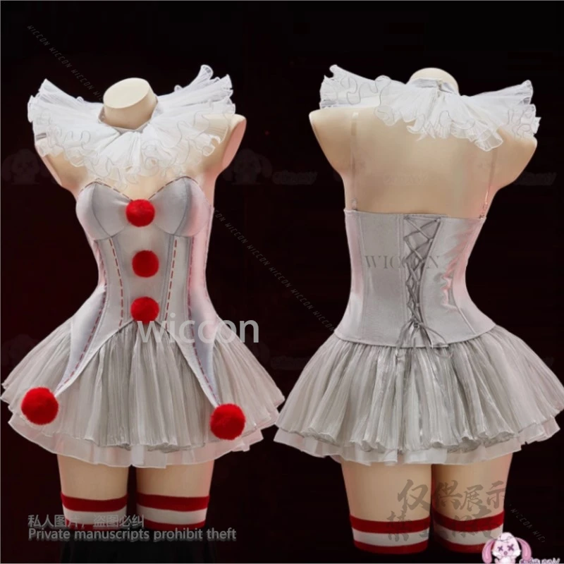 Anime prata fantasia cress coringa roupas vestido sexy lingeries bonito vestido feminino conjunto completo halloween cosplay S-XL palhaço personalizado