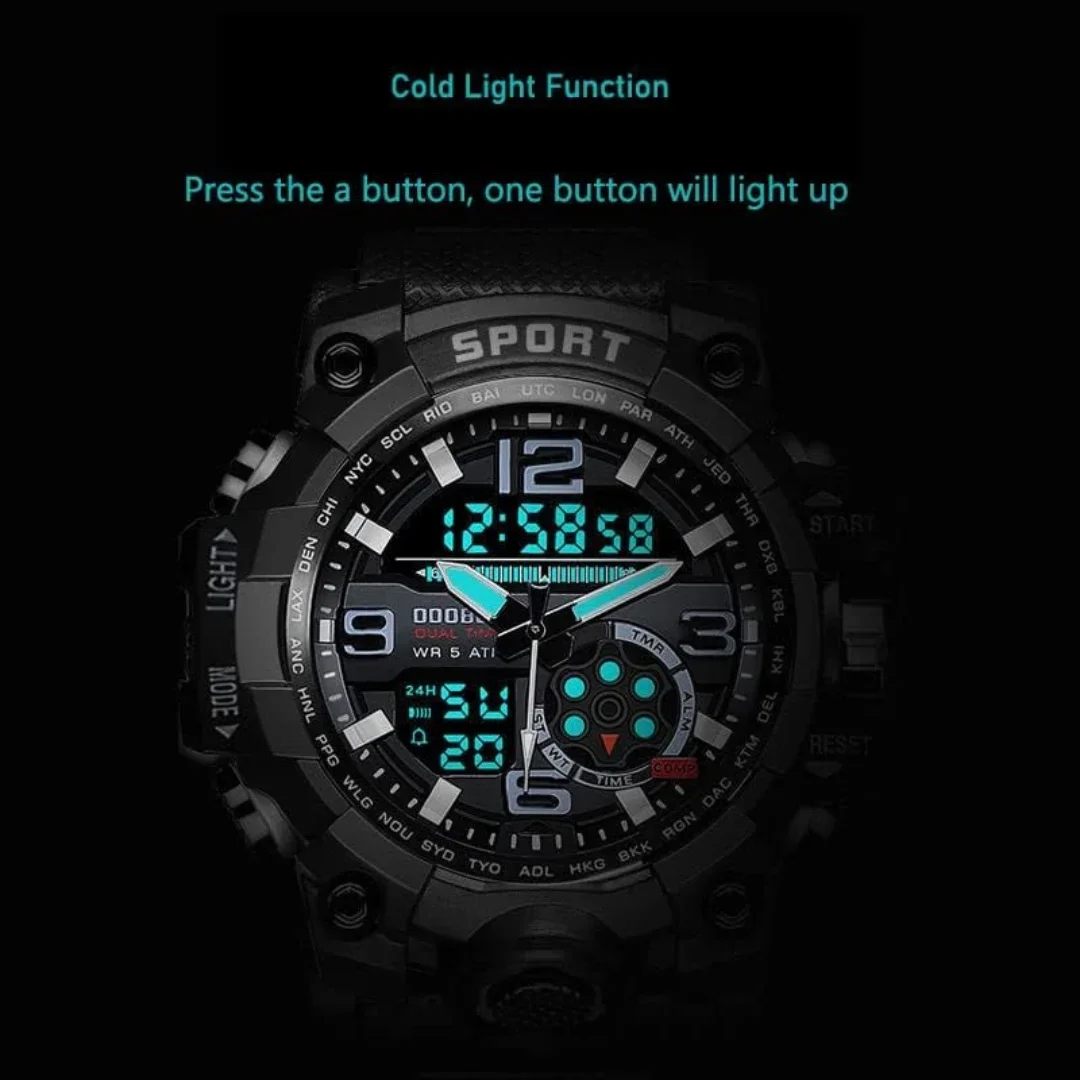 Dual Display Analog Digital Watch Multi Function Open Button Waterproof Men Watch Suitable for Sports and Running