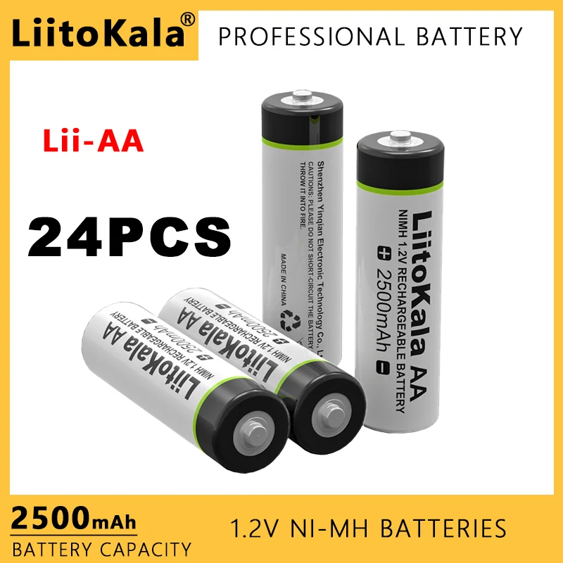 

24PCS Liitokala 1.2V AA 2500mAh Ni-MH Rechargeable Battery For Temperature Gun Remote Control Mouse Toy Batteries