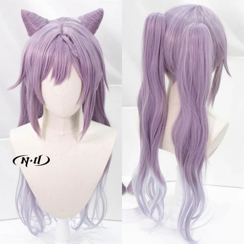 

ND Genshin Impact Косплей Keqing Шиньон Косплей Парики для волос для Comic Con Coser Костюм Тематическая вечеринка Термостойкие синтетические