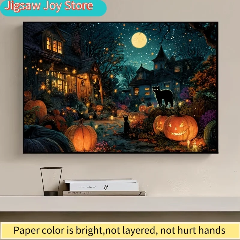 1 Caixa (500 peças) Quebra-Cabeças para Adultos, Tema Abóbora Iluminada e Chalé Noturno, para Jogos de Festa e Atividades - Mosaico de Cores Mistas que Brilha no Escuro 15