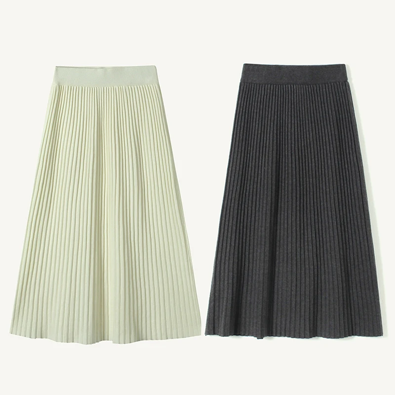 

Phil Dan Gentle Fine Pleated Long Skirt Slimming Deep ey Knitted Maxi Korean Sle Winter 96 Women's Casual Midi Skirt