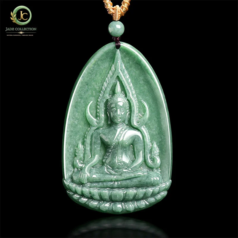 Genuine and naturalAJadeite Bean Green Success Buddha Southeast Asia Thailand Buddha Statue Jade Pendant for Men and Women Whole