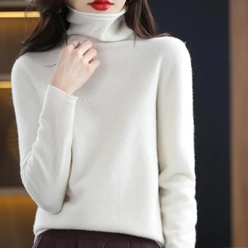 2024 autunno inverno pullover collo alto da donna 100% puro visone cashmere maglione lavorato a maglia morbido moda caldo abbigliamento donna