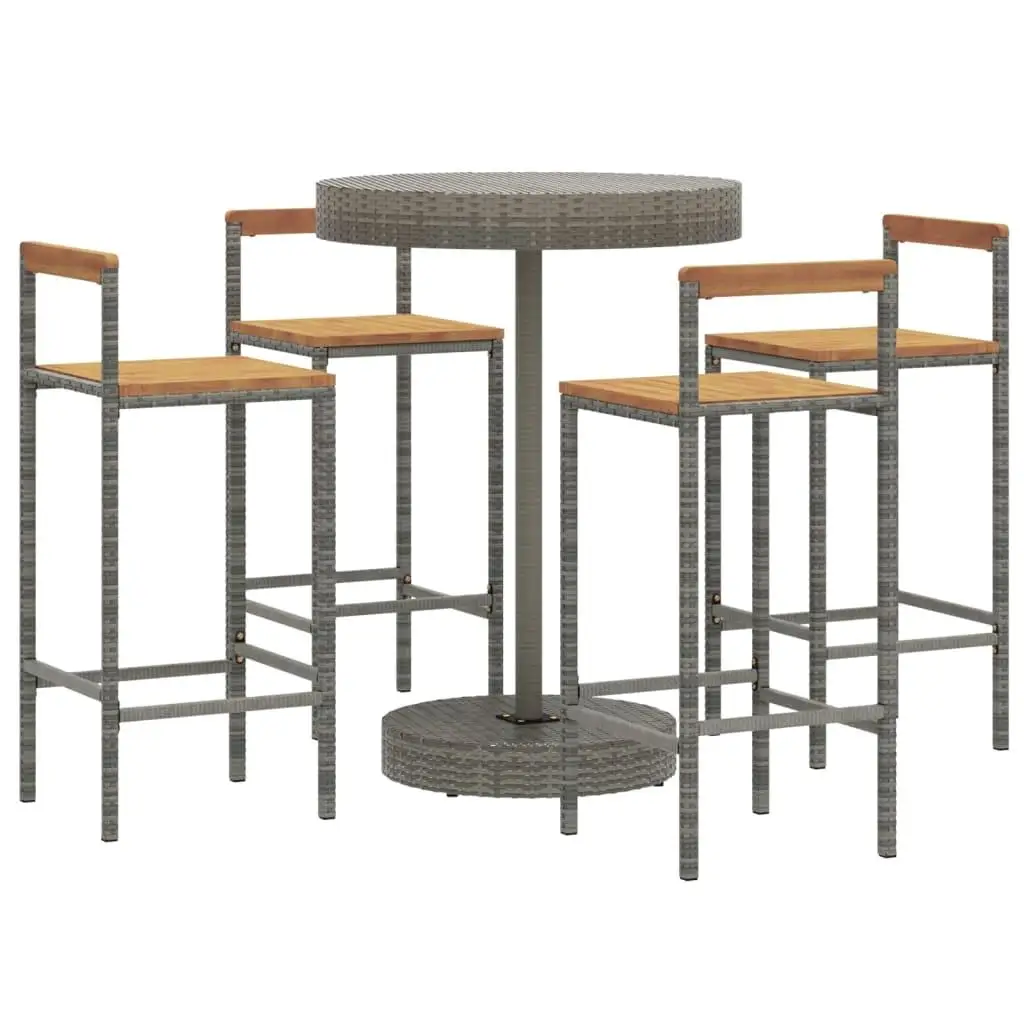 Set da bar da patio in polyrattan grigio e legno di acacia da 5 pezzi - Mobili da esterno eleganti