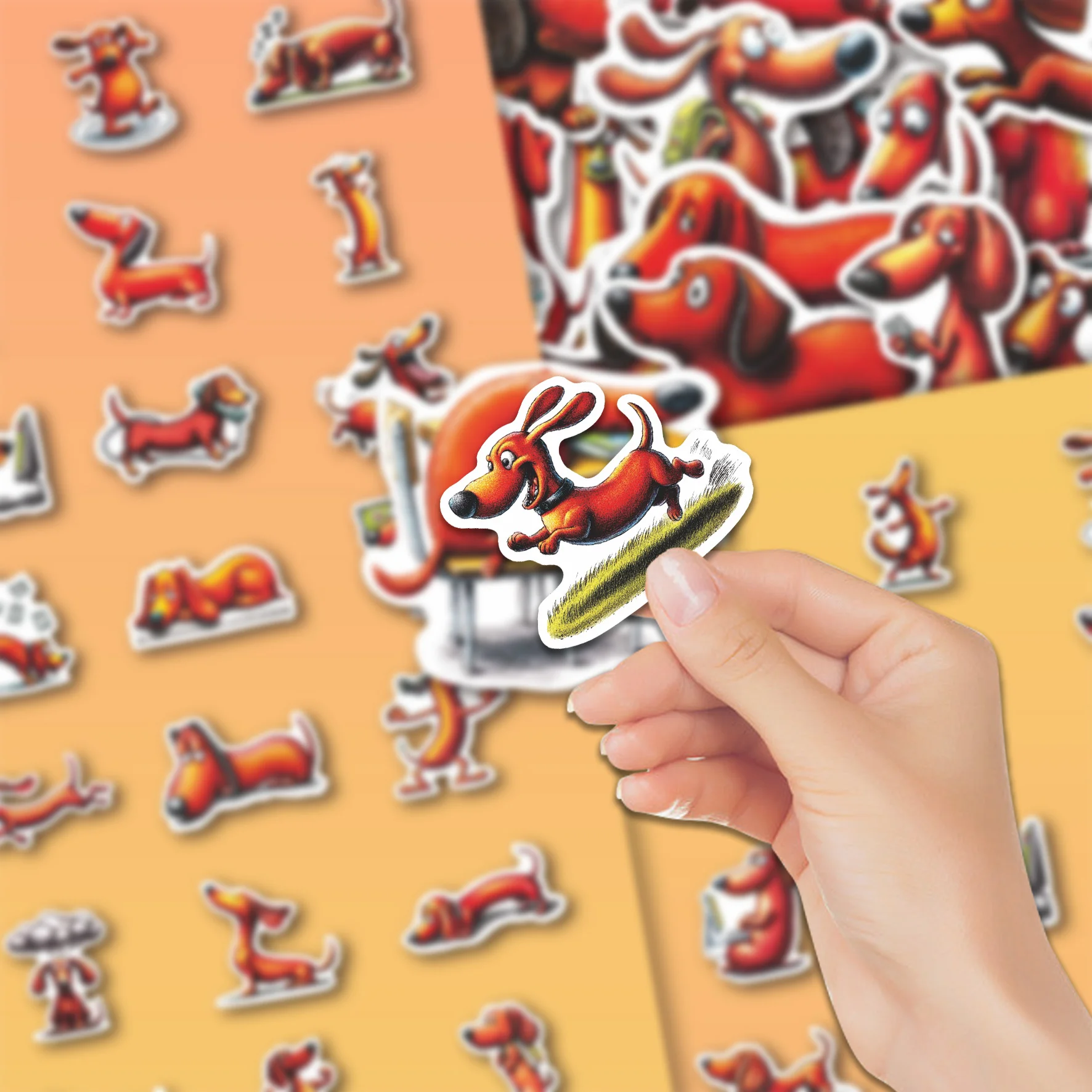 50Pcs Dachshund Vinyl Stickers | Funny Expression Sausage Dog Sketch Decals for Laptop, Water Bottle, Notebook & Vehicle Decor,