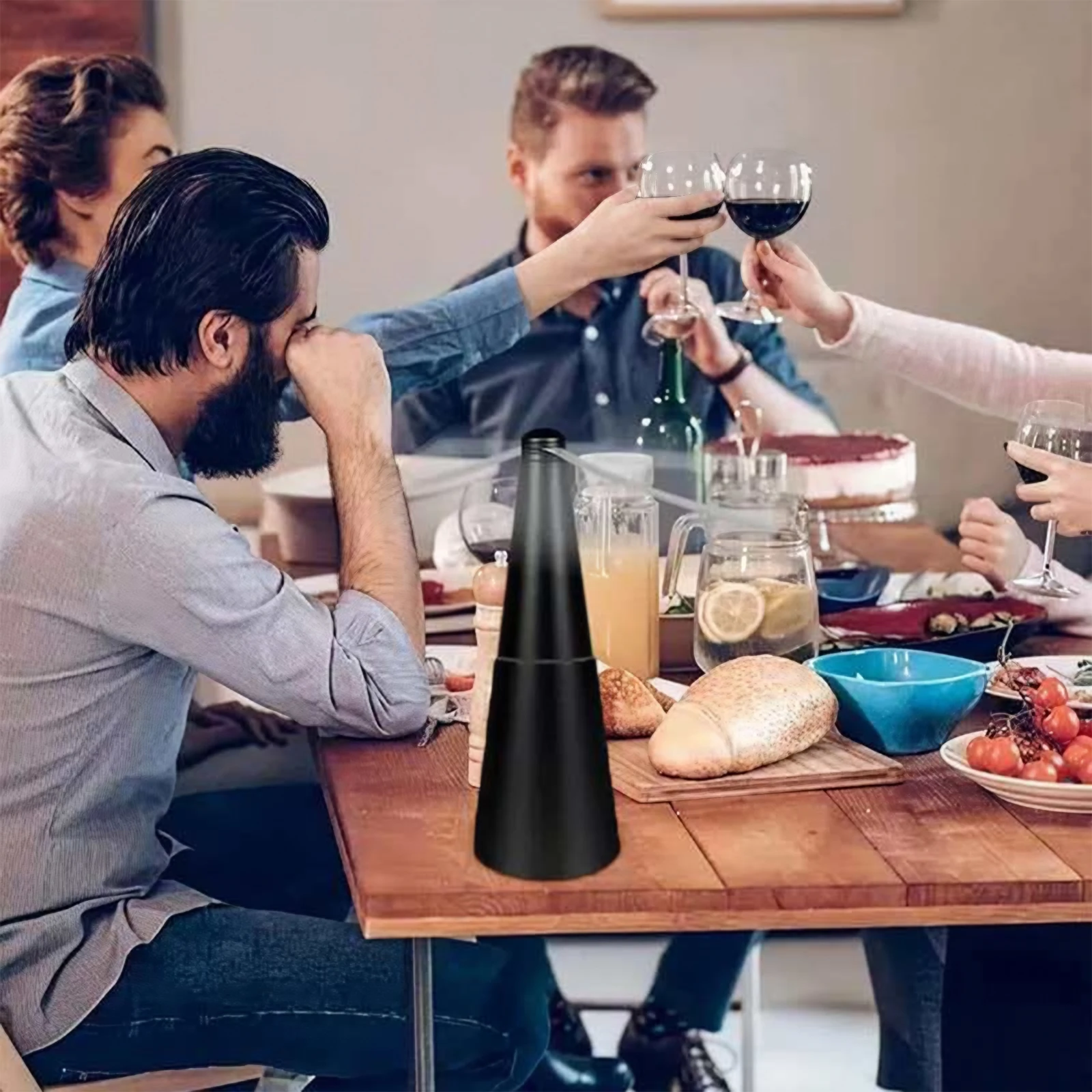 Table Top Fly Spinner with Holographic Blades Foldable Bug Repeller with Light Strip Batteries Powered Food Fan for Tables