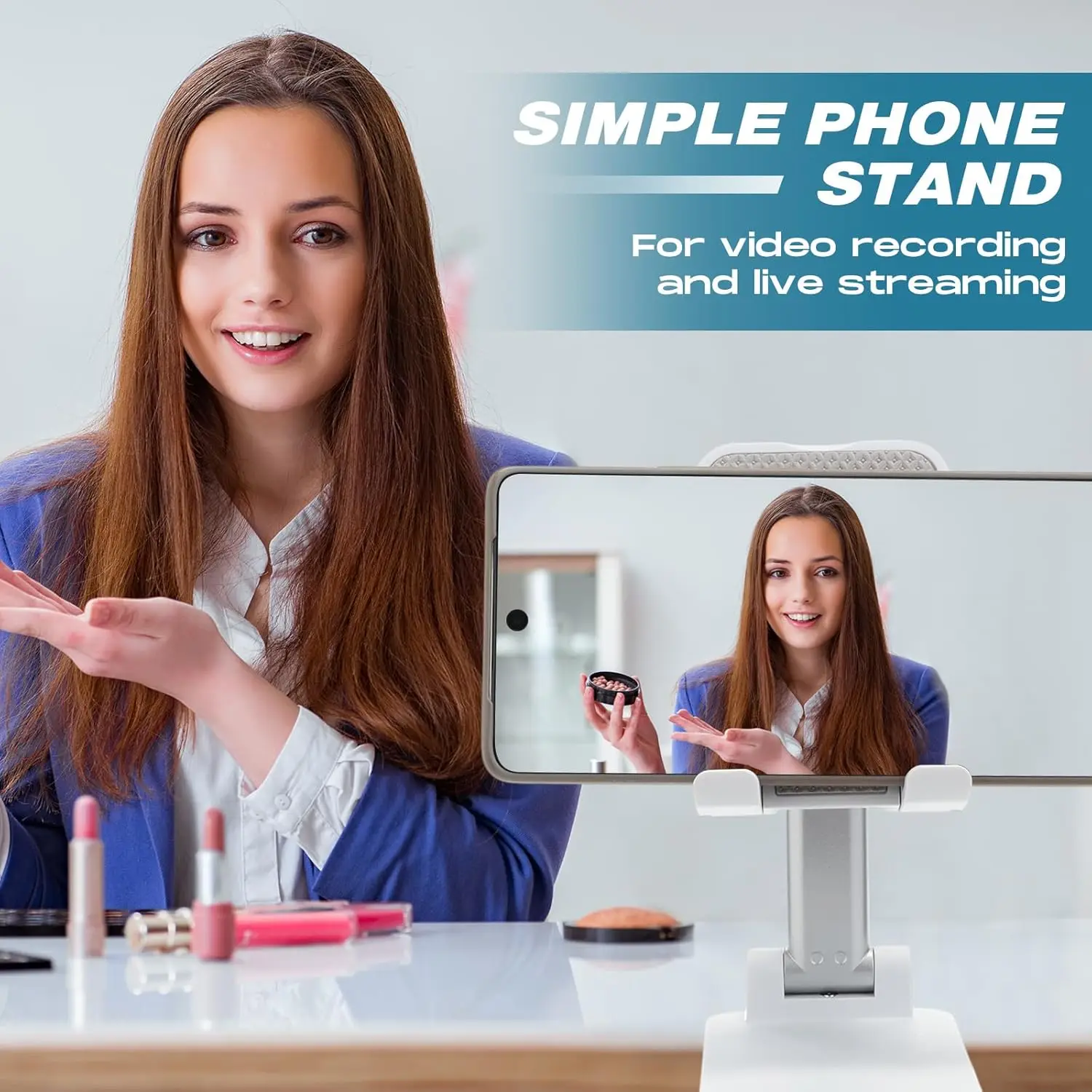 White Foldable Phone Stand - Adjustable Height & Angle, Portable Desktop Holder for iPhone, Samsung & All Smartphones - Detail 1