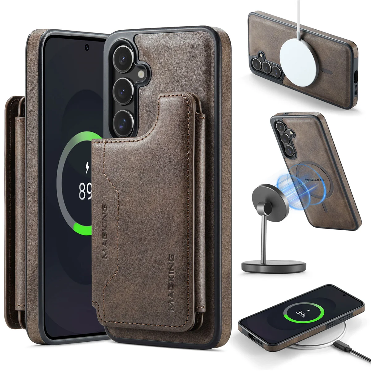 

Detachable Leather Phone Case for Samsung S25 Edge FE S24 Plus S23 Ultra Magnetic RFID Blocking Card Holder Wallet Stand Cover