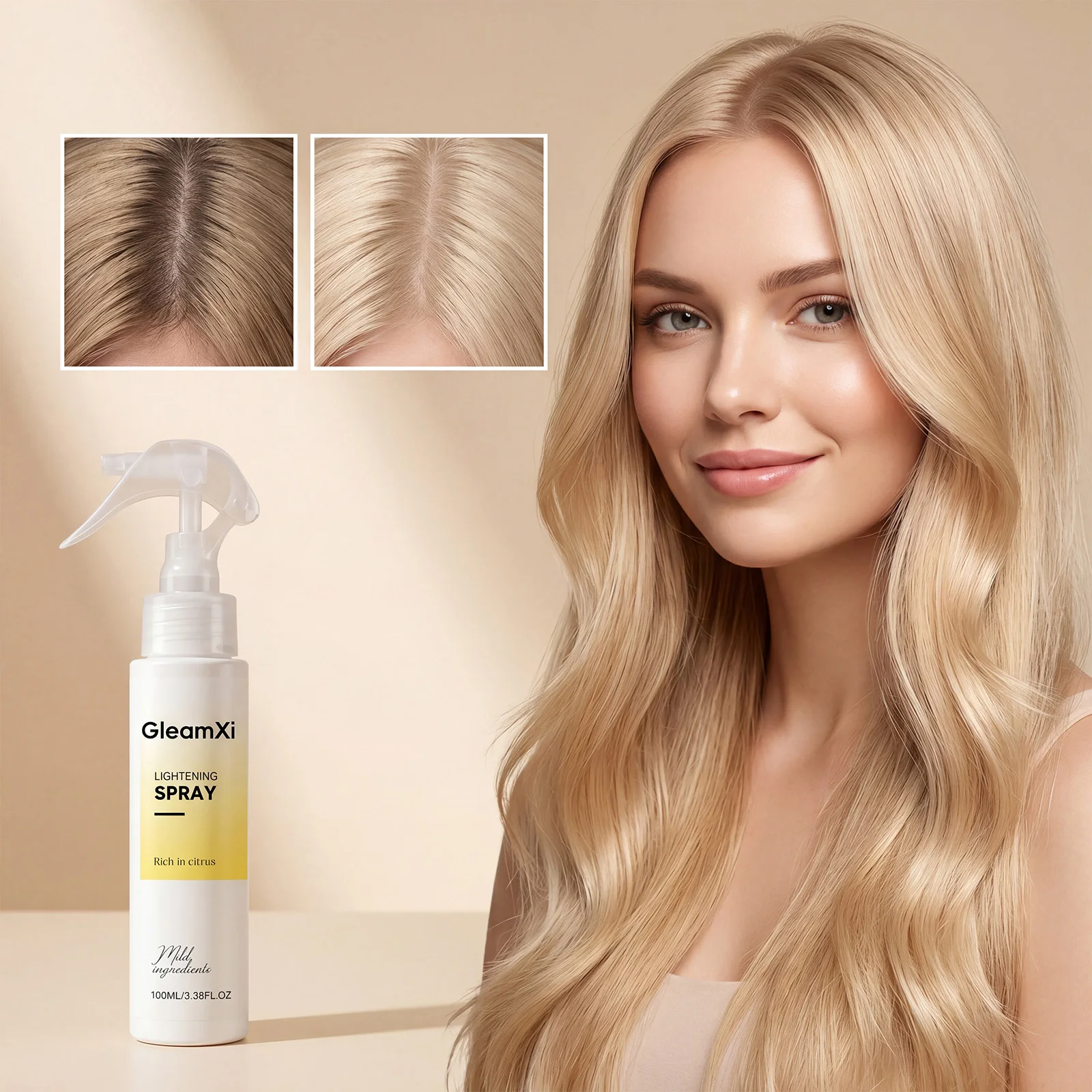 Blonde Hair Brightening Spray Gradual Color Lift Dark Root Cover Natural Shine Nourish Smooth Strands Non Damaging DIY Hair Care