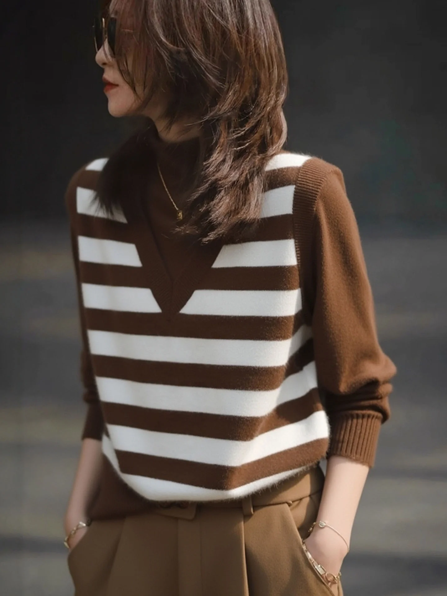 Ele مخطط اللون Blo Camere تريكو طويل Sve المرأة لينة مريحة تصميم الشتاء Faionable الكورية Sle الأعلى