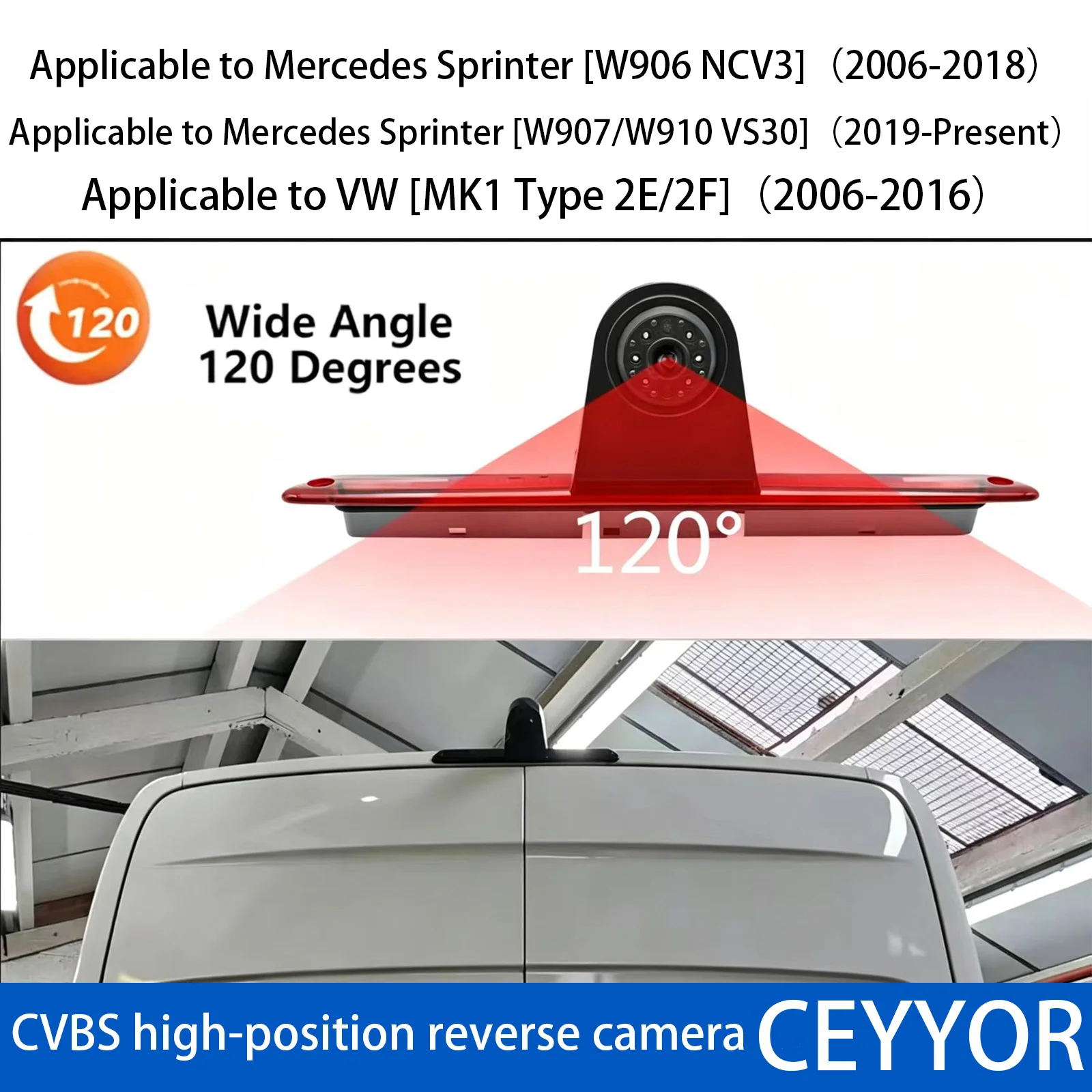 For Mercedes Sprinter W906 NCV3 W907 W910 VS30 VW MK1 Type 2E 2F 3rd Brake Light Reversing Camera