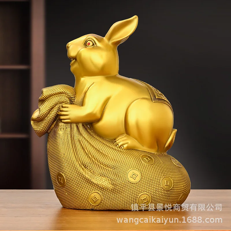 Pure Copper Money Ingot Futu Home Office Desk Surface Panel Decorations Chinese Zodiac Sign Of Purse Rabbit