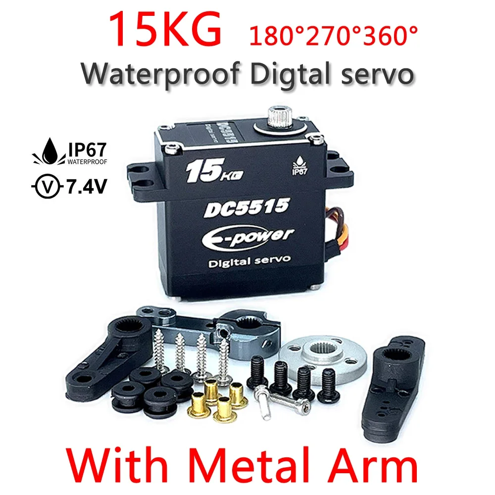 Servo Waterpoof D5515 180 ° 270 °   360 °   Caixa de alumínio transmissão de aço inoxidável alto torque para 1/6 1/8 1/10 1/12 rc carro diy