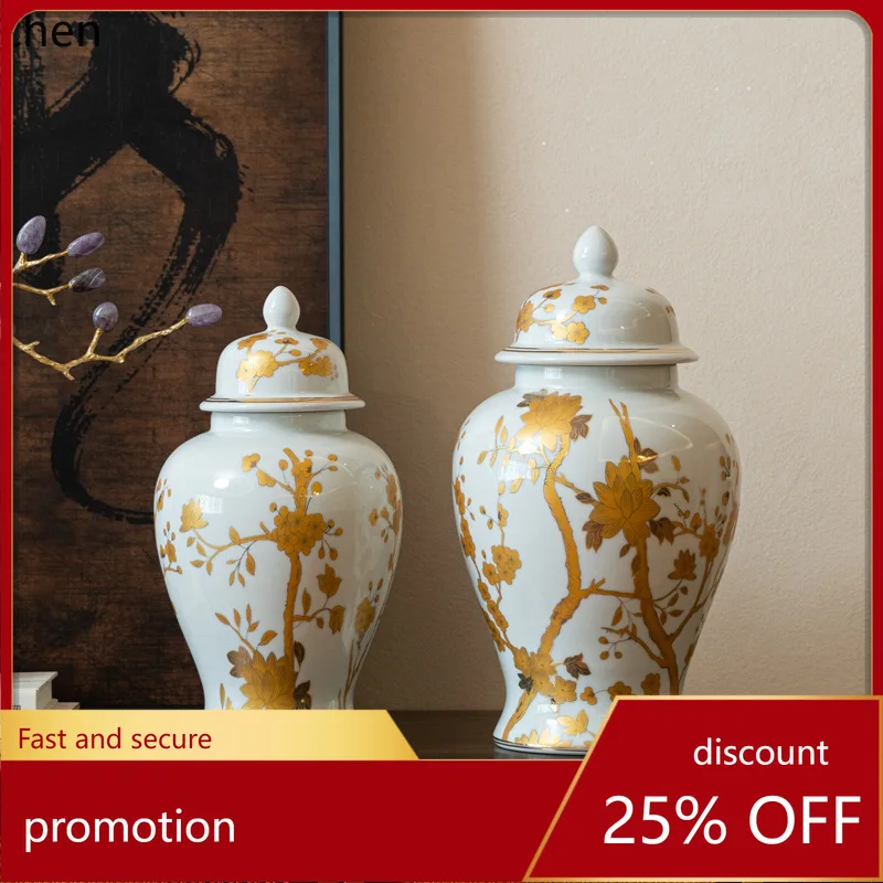 

CZ Ceramic Vase Ornament Living Room High-end Ornament Living Room New Chinese Style Retro Entrance Flower Arrangement Vase
