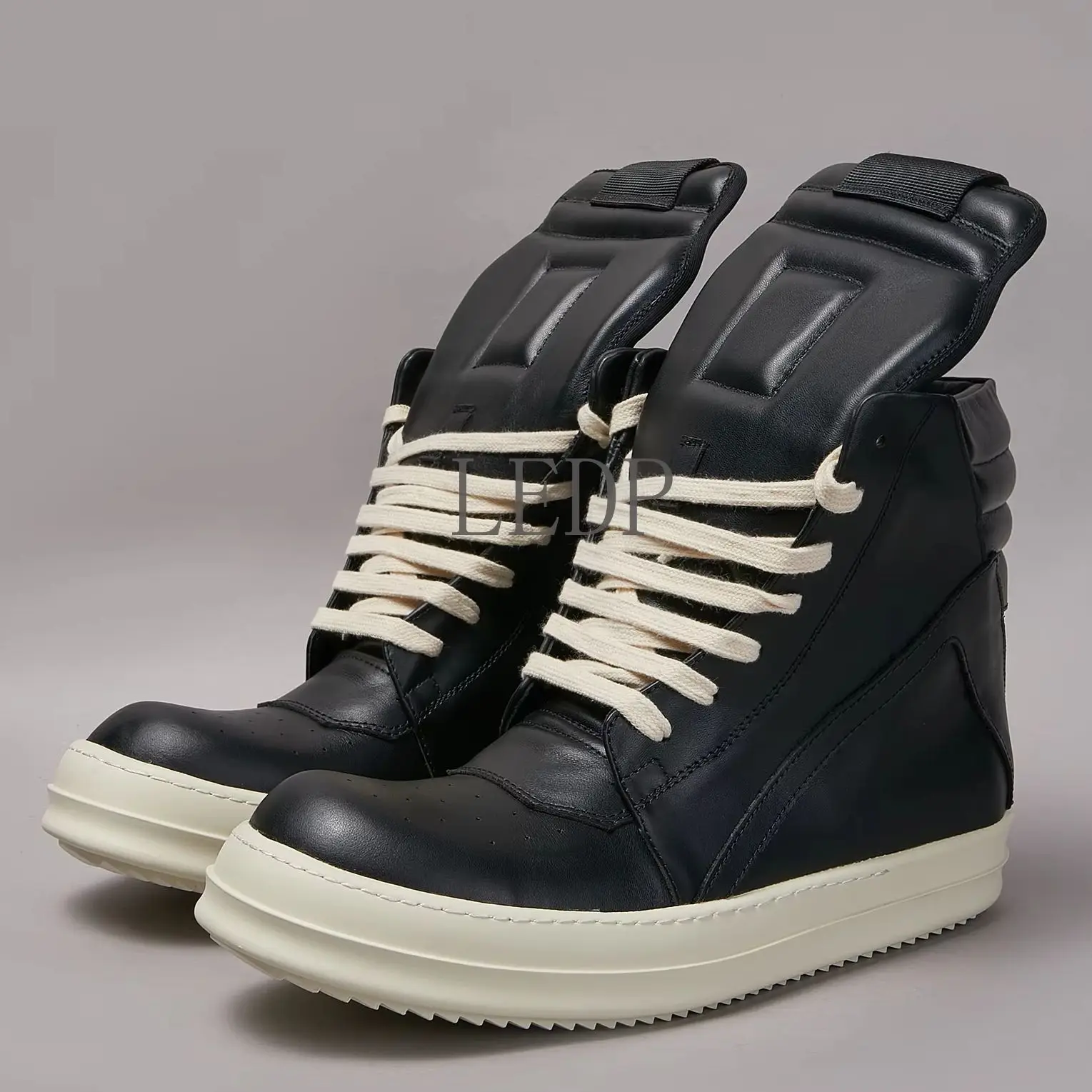 

Luxury Brand Men Shoe Genuine Leather Casual Shoes High Top Zipper Lace-up Women Black Sneakers Top Quality Platform Ankle Boot