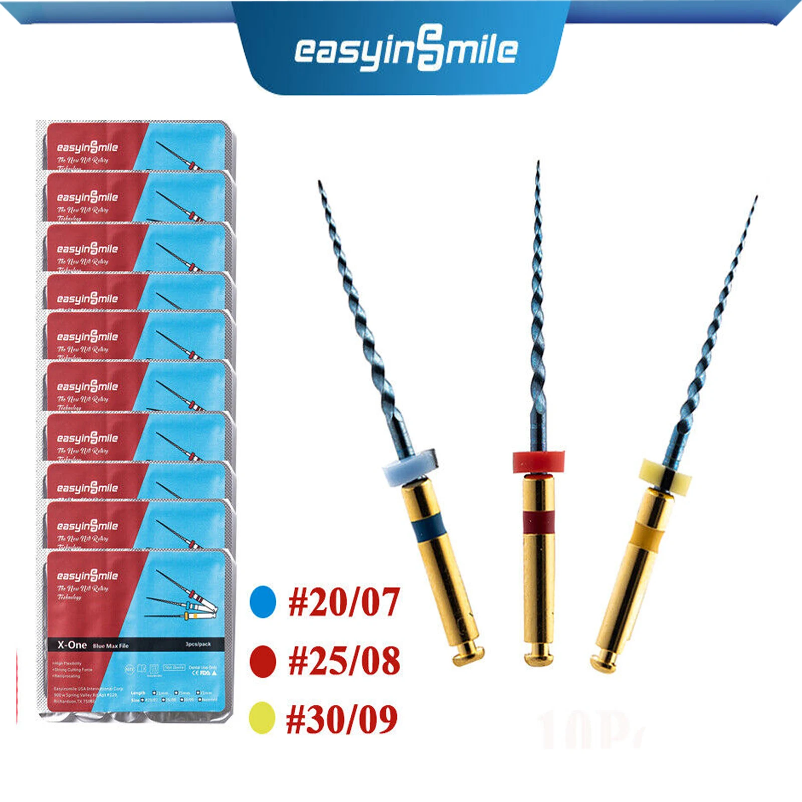 10Packs Dental Blue Wave x-one NITI Endo Files Rotary Root Canal Heat Activated File X3-ONE MAX Flexible File 25MM