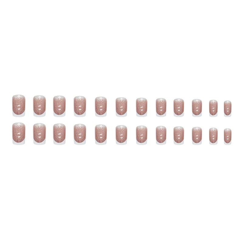 Faux Ongles Français à Paillettes Carrés et Simples, Couverture Complète, Courts, Réutilisables, pour Femme, 24 Pièces