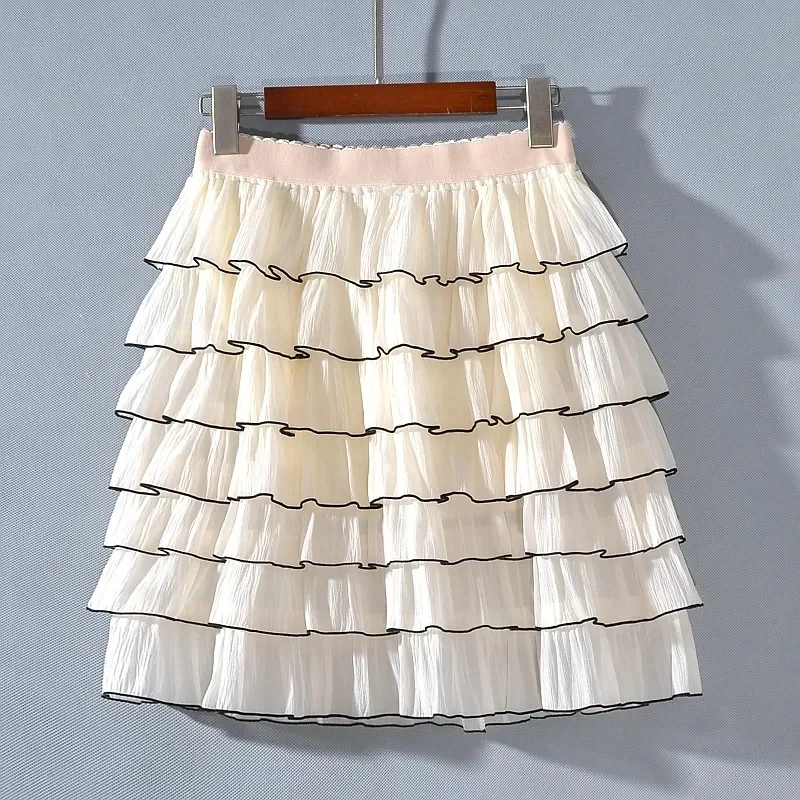 กระโปรงมินิสเกิร์ตสไตล์โลลิต้าหวานๆ สำหรับผู้หญิง กระโปรงปาร์ตี้ทรงเค้กแต่งลูกไม้หรูหรา สไตล์โกธิค Y2k พร้อมหัวเข็มขัดโลหะ